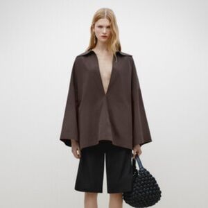 Massimo Dutti NWT poplin top with collar and v neckline 5182/555